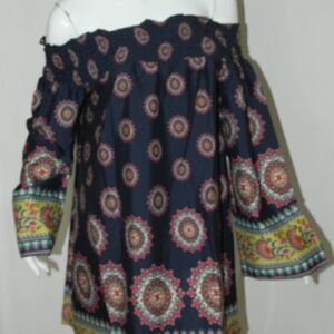 Band‎ of Gypsies Zoe & Rose Dress Blue Floral Off The Shoulder Bell Sleeves Mini